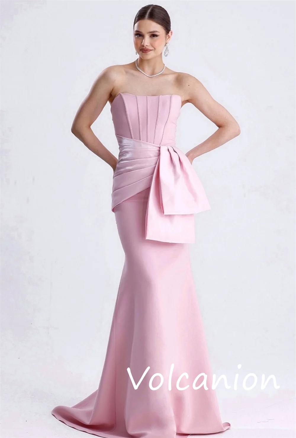 Personalizado requintado jérsei plissado trompete sem alças vestidos longos sob medida ocasião estilo moderno clássico