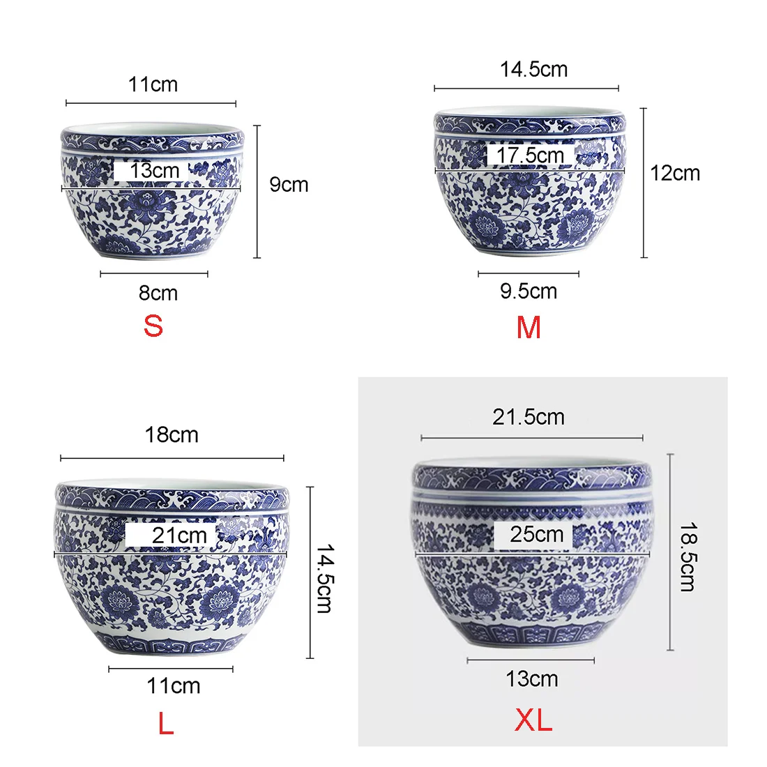 Jingdezhen High Temperature Blue And White Porcelain Flower Pot Flower Pot Water Tank New Chinese Style Porcelain Potted Pot