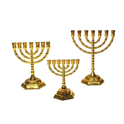 Menorah Candelabra for Home Decoration, Candle Holder, Judaica Hanukkah, 12 Tribes Gold Color Candlestick, Alloy Religious Decor