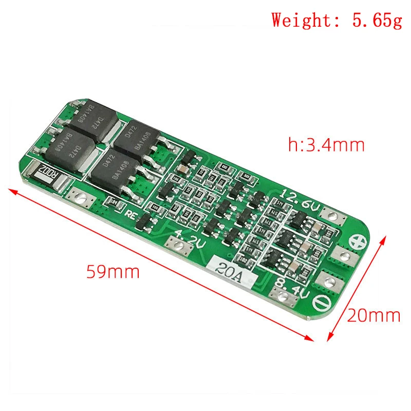 3S 20A Li-ion Lithium Battery 18650 Charger PCB BMS Protection Board For Drill Motor 12.6V Lipo Cell Module 64x20x3.4mm