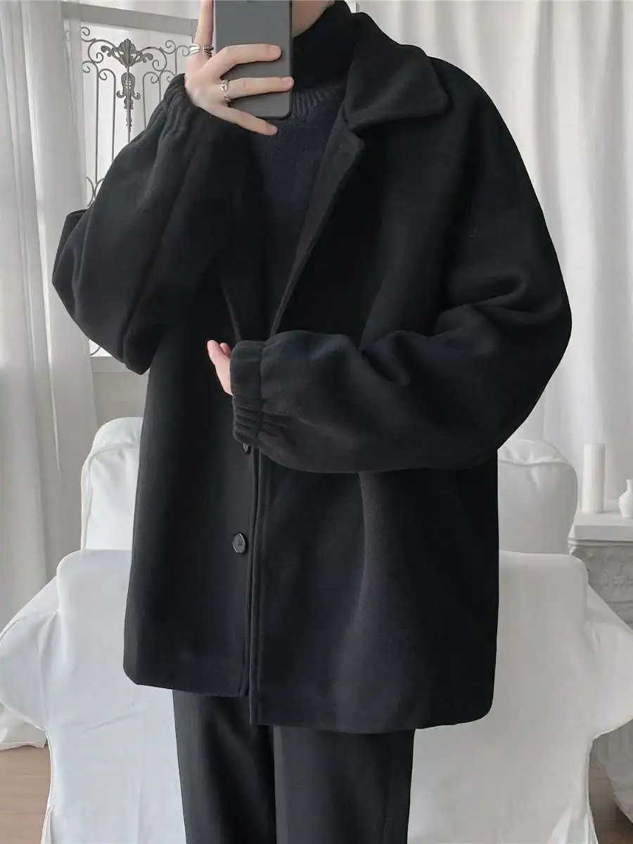 

Мужская весенняя модная шерстяная куртка свободного кроя с отложным воротником, студенческий стиль, корейская версия, верхняя одежда Haome