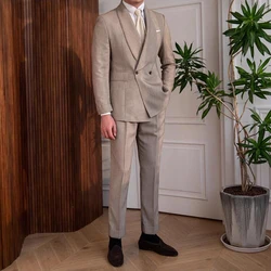 Traje de lino con solapa para hombre, Blazer de 2 piezas de color caqui para fiesta, cena de noche y Caballero, moda Formal para verano, novedad de 2023