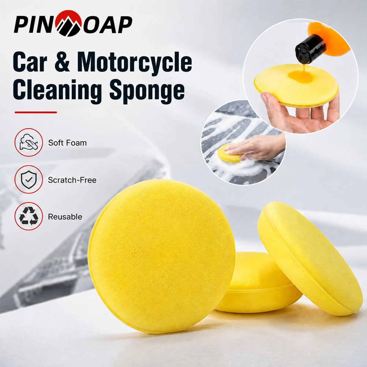 PINMOAP 3/5/12/24P Car Bike Motorcycle Cleaning Sponge Reusable Wax Applicator Pad Scratch Free Soft Foam Detailer For Auto Wash
