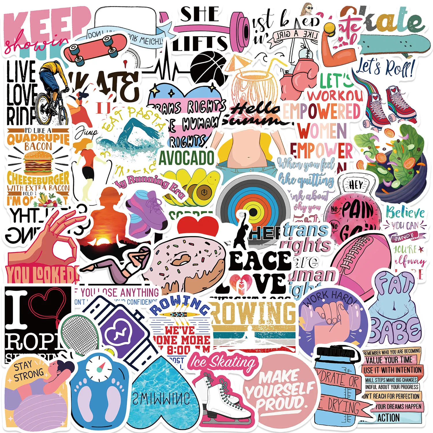 50pcs Cartoon Lose Weight Theme Stickers Pack Inspirational Aesthetic  Dr Now suitcase skateboard guitar DIY waterproof sticker