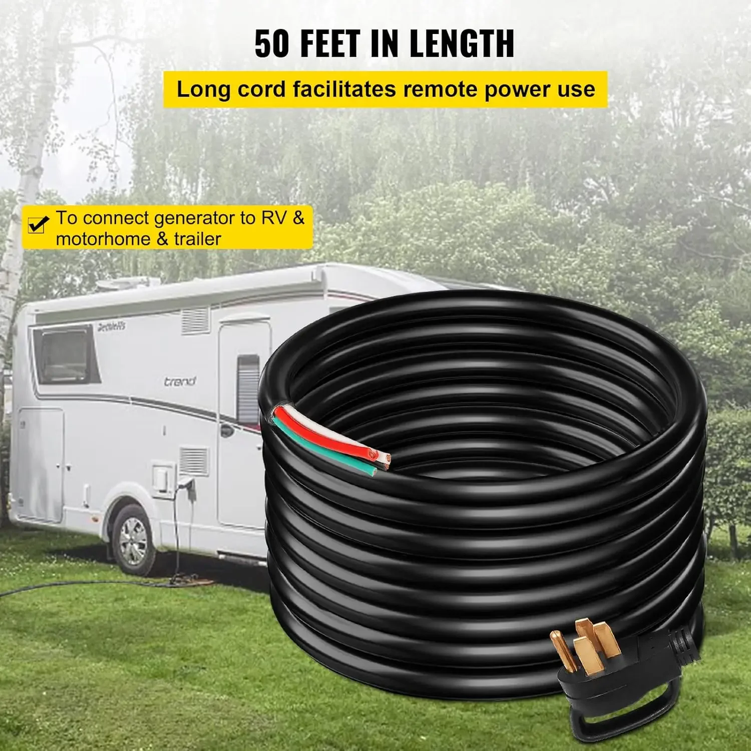 50FT 50Amp مولد تمديد الحبل 6 مقياس STW 6/3 + 8/1 RV سلك الطاقة NEMA 14-50P إلى سلك عاري