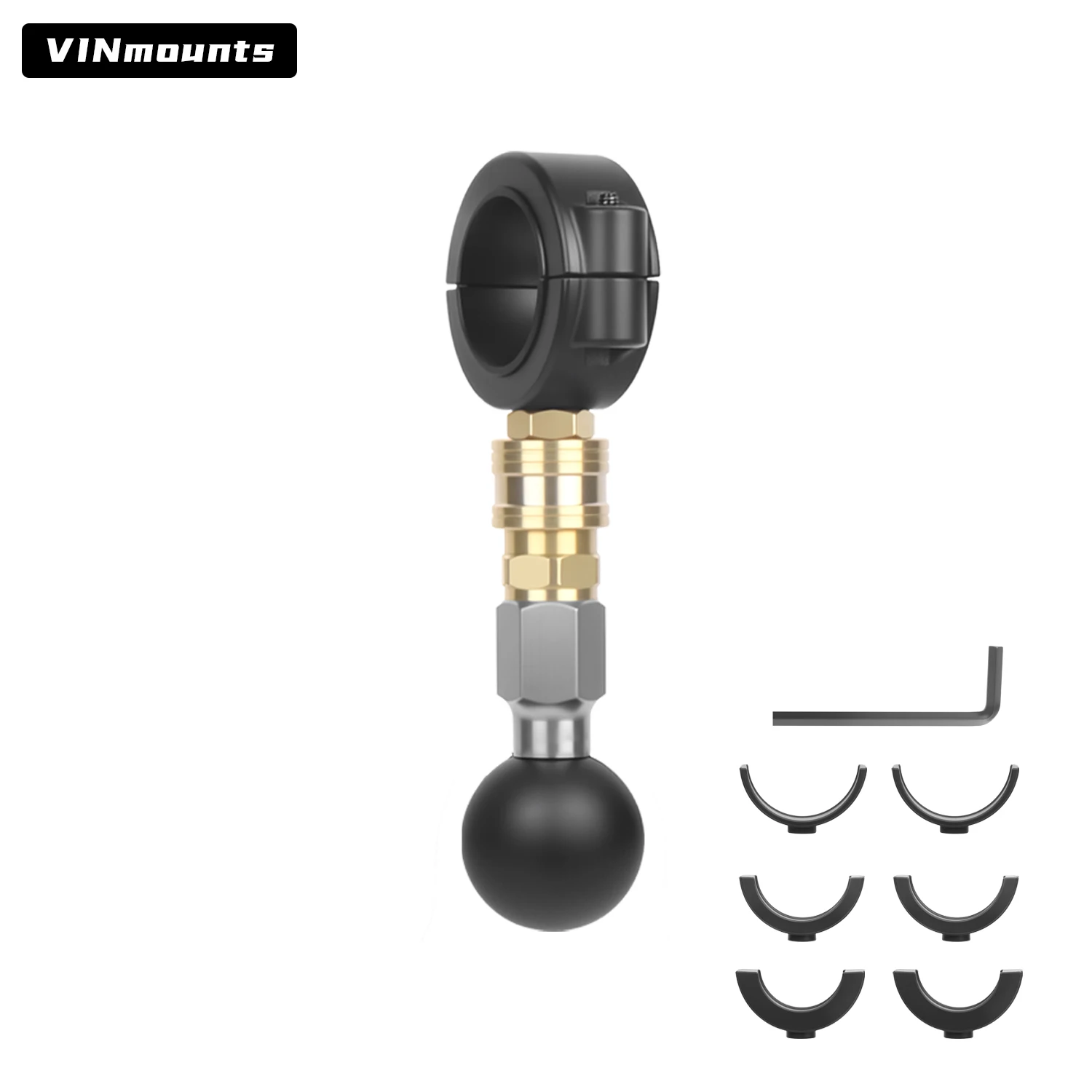 VINmounts 1.5-inch Ball Head Clamp Tube Mount, Heavy-Duty Quick-Release Aluminum Boat Handle Mount for Marine Electronics