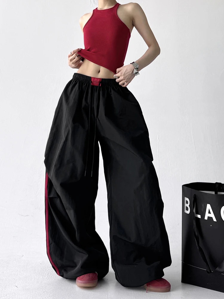 レトロアメリカンドライファストパラトルーパーパンツ女性の夏薄いカジュアルルーズジャズダンス作業服ズボンハイウエスト弾性