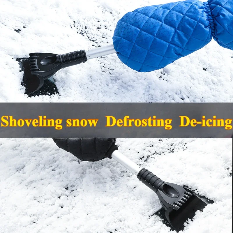 Vehicle with sheathed snow shovel car fleece gloves winter car de-icing shovel snow shovel telescopic ice scraper snow scraper