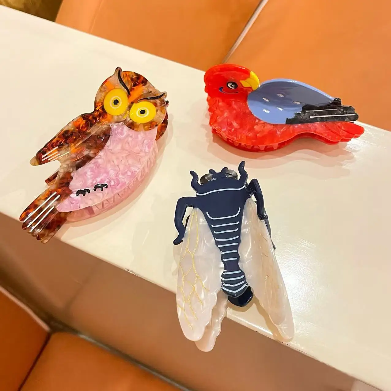 

Мультяшная креативная серия птиц, коготь для волос, попугай, сова, ацетатный коготь, зажим, цикада, краб, заколки для волос, аксессуары для волос для женщин и девочек