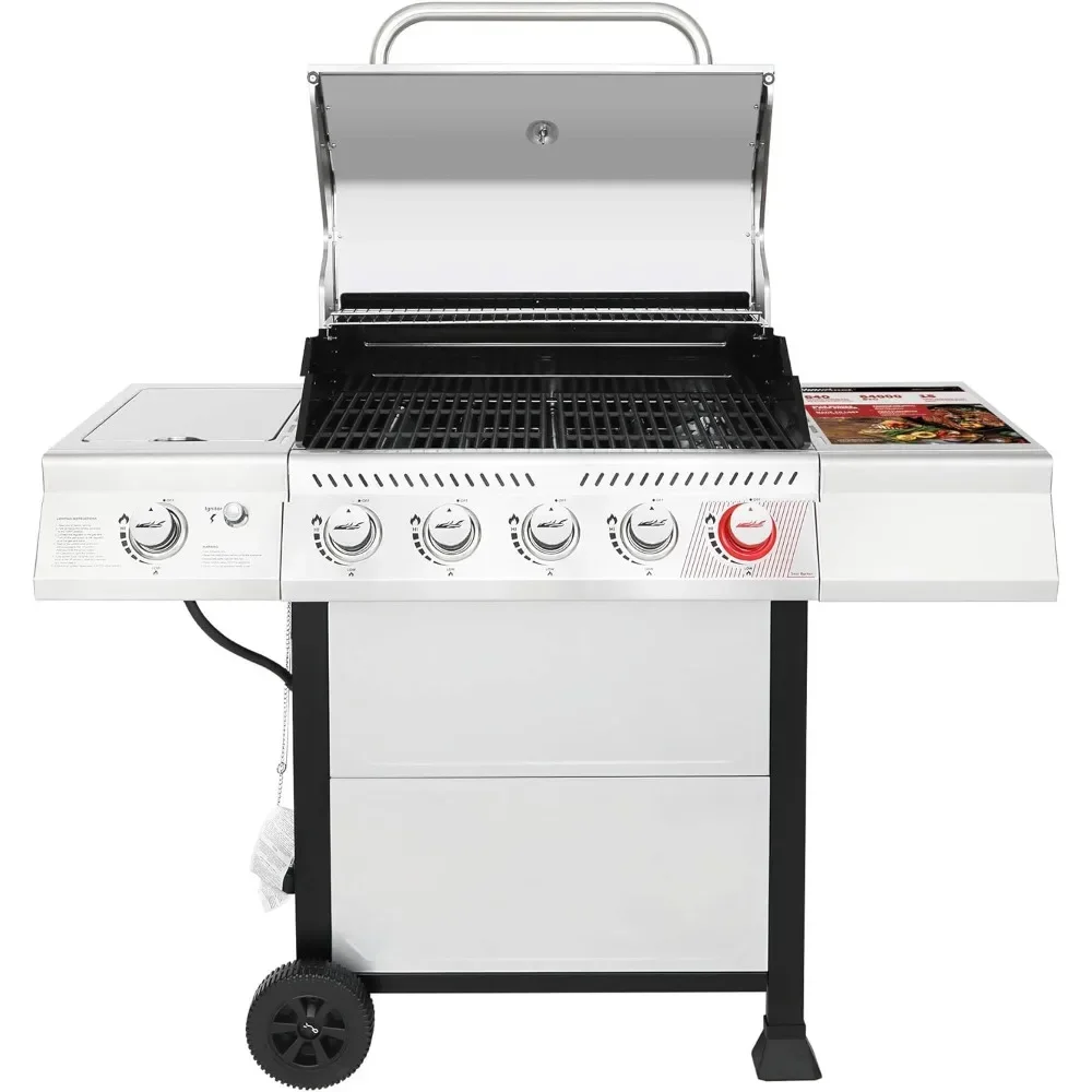 5-Burner BBQ Propane Grill, Stainless Steel Barbecue Gas Grill for Outdoor Patio Garden Picnic Backyard Cooking, 64,000 BTU