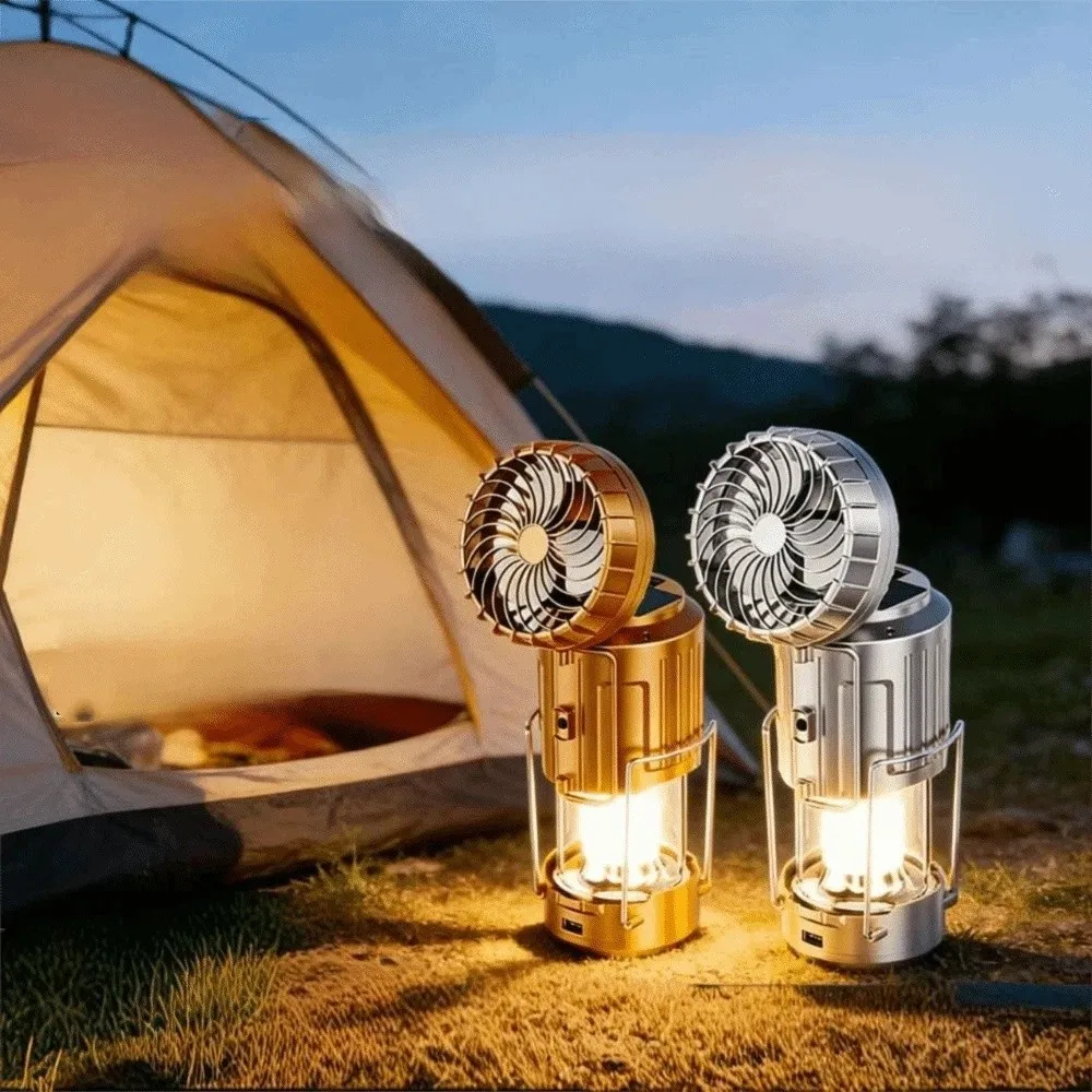 Built-in Rechargeable Battery Solar Camping Lantern Solar Charging Design Gentle Wind Fan Rechargeable Tent Lamp