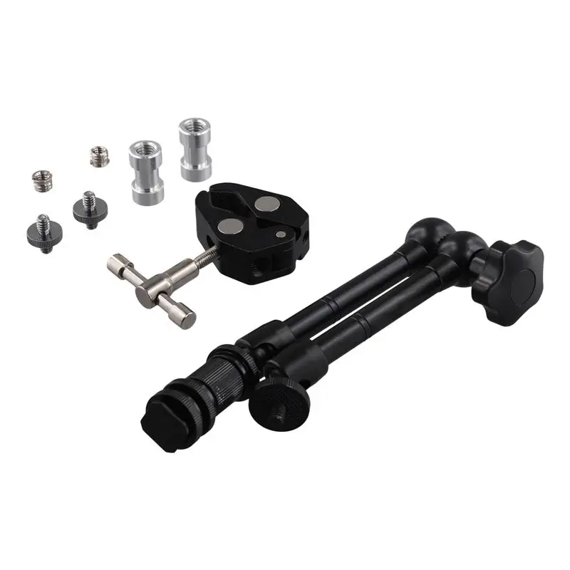 AT82-Magic With Super Clamp 11 Inch Articulating Friction Crab Clamp With 1/4 Inch And 3/8 Inch Thread For Dslr Camera Rig,