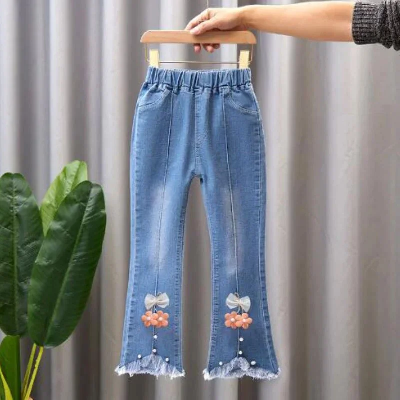 Clothing Wash Jeans Boys Girls 2-12 Year Old Spring Autumn Decal Flare Pants European American New models Fashion Childrens Wear