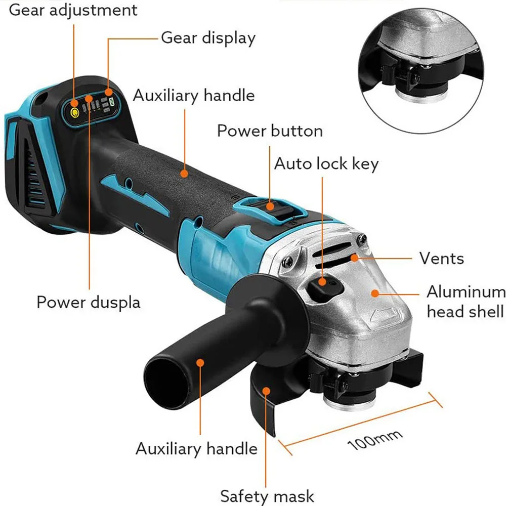 125mm Brushless Angle Grinder Cordless Electric Angle Grinder Power Tool Polishing Cutting Machine for Makita 18V Battery