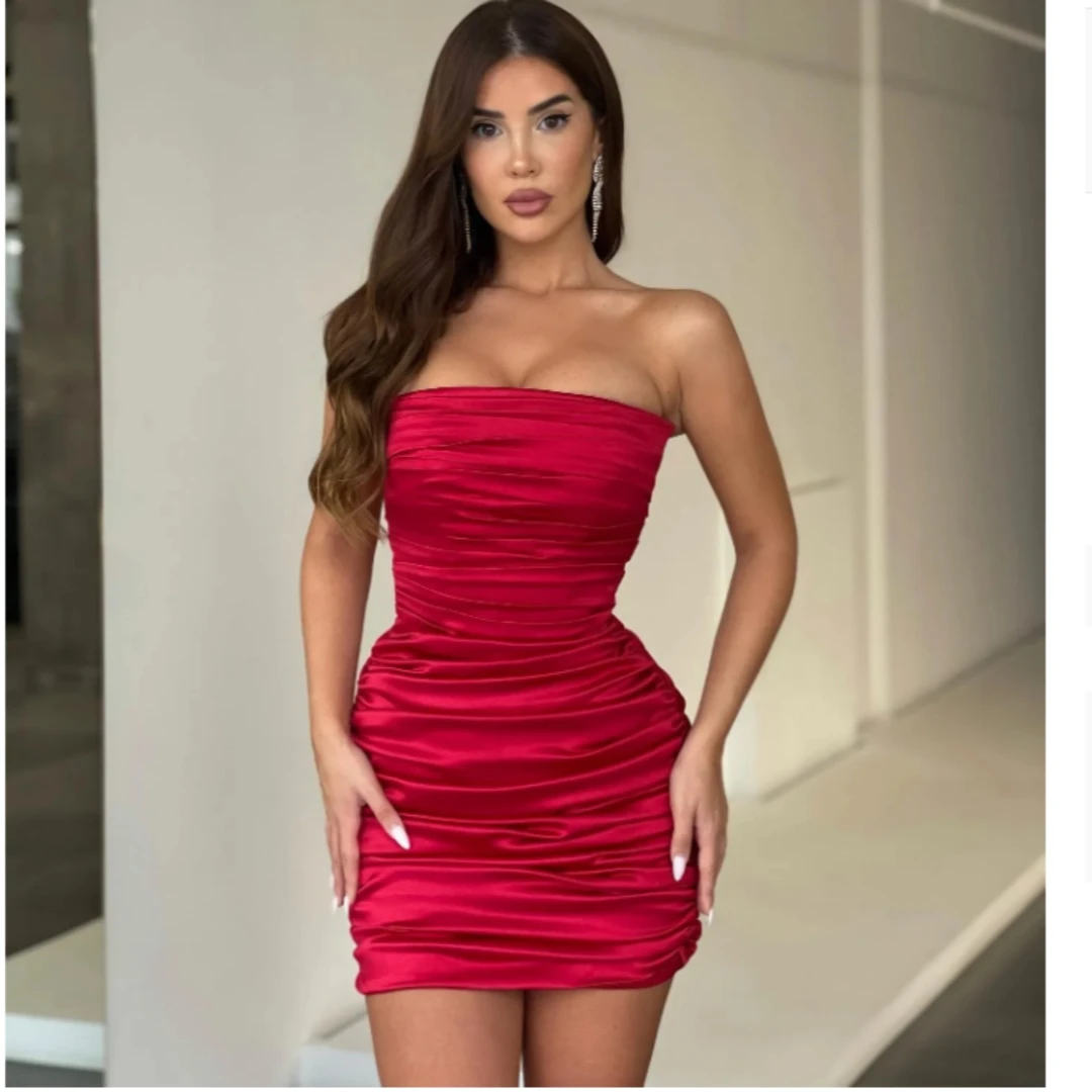 

2024 Sexy Red Cocktail Dress Strapless Pleats Short Prom Dresses Mini Party Homecoming Custom Special Occasion Dress فساتين سهرة