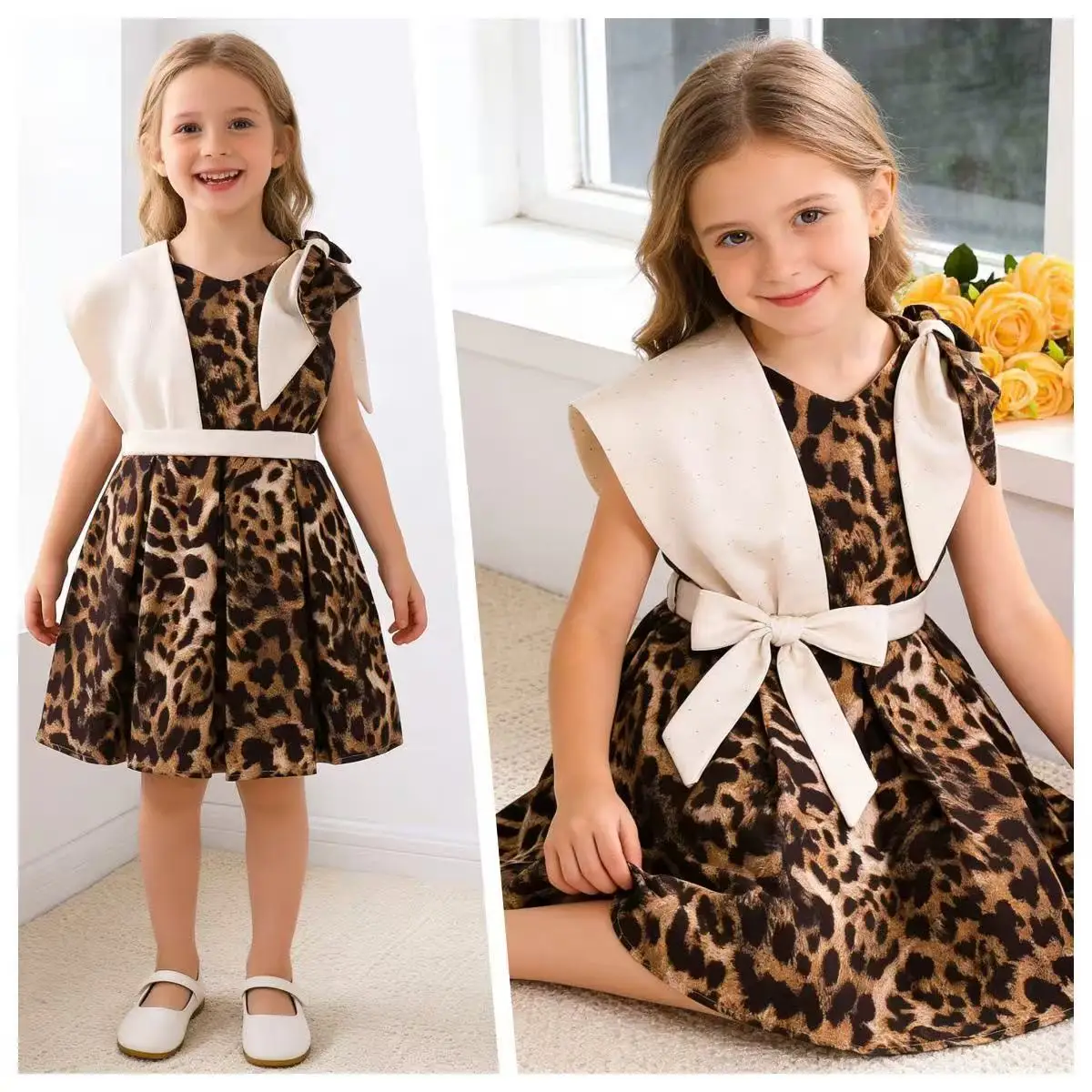 2026 Kids Girls Princess Dress Crew Neck Bow Sleeveless Birthday Party Pageant Performance Formal Dress