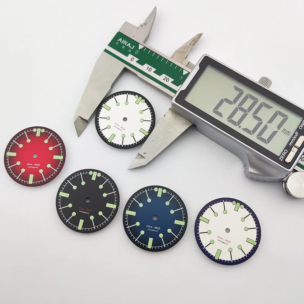 28.5mm New Watch Dial NH35 Sterile Dial Green Luminous Watch Parts Watch Face Fit NH34/NH35/NH36 Movement Customizable Logo Dial