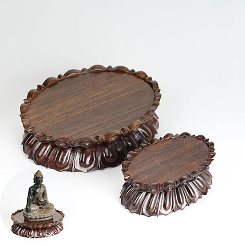 

Black Sandalwood Carved Oval Lotus Base, Guanyin Buddha Statue Base, Solid Wood Crafts Decoration Base, Bodhisattva Base