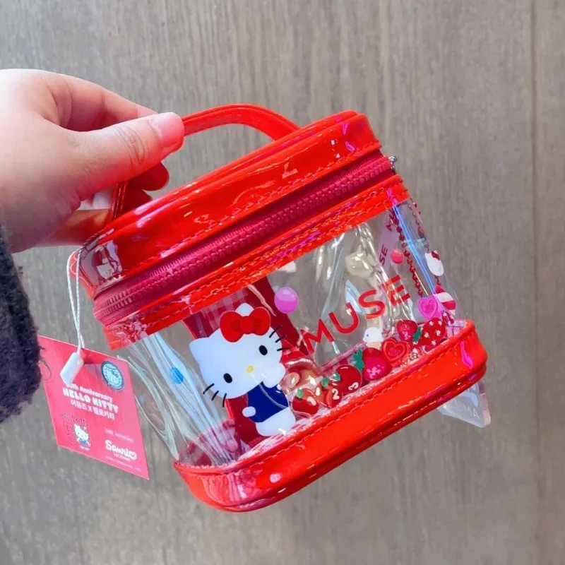 

Anime Hello Kitty Outdoor Lipstick Makeup Bag Kawaii Sanrio Travel Portable Mini Transparent Storage Bag Waterproof Woman Gift