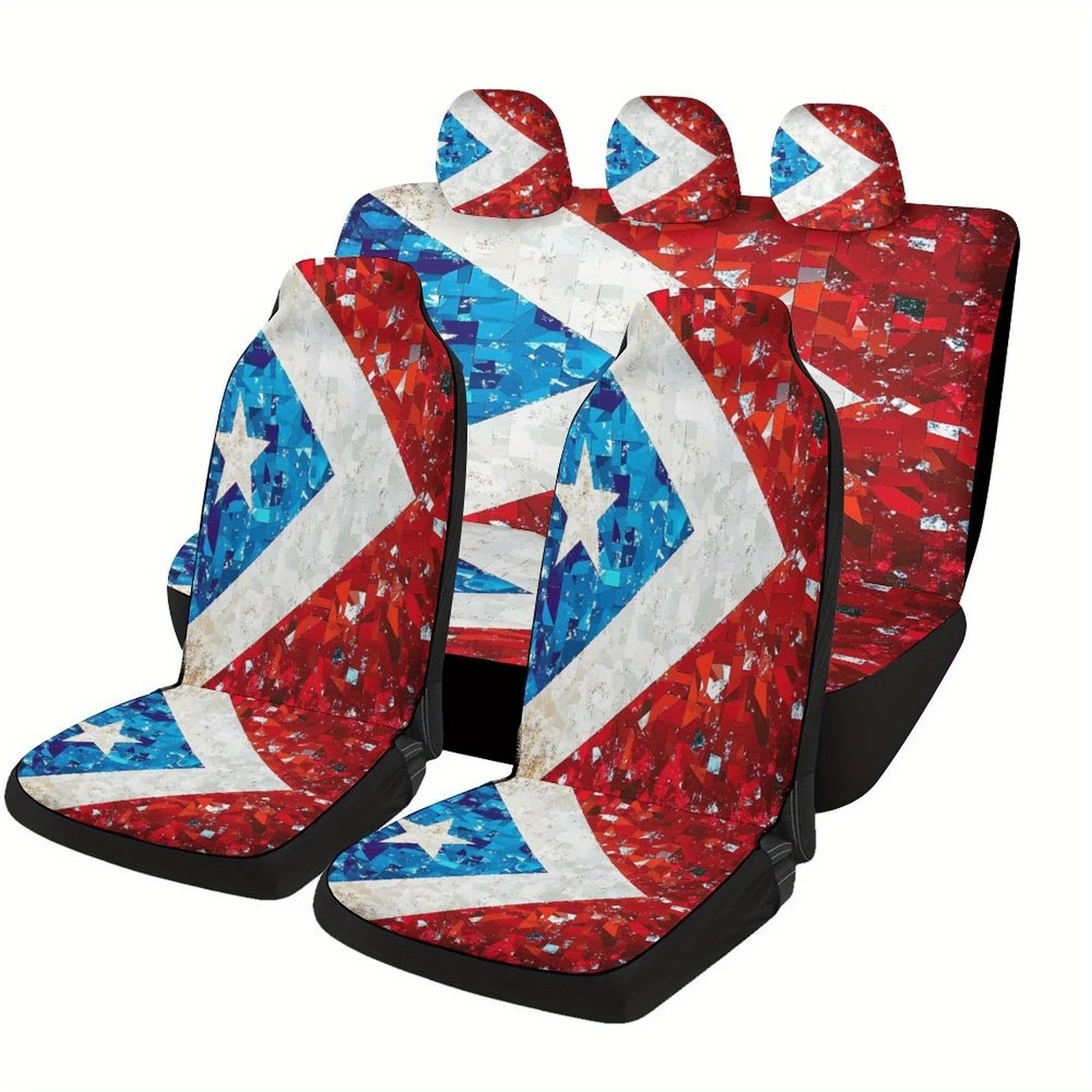 

Puerto Rico Flag Car Seat Covers - Vibrant Red, Blue & White Design With Stars & Stripes, Universal Fit For Most Cars, Machine W