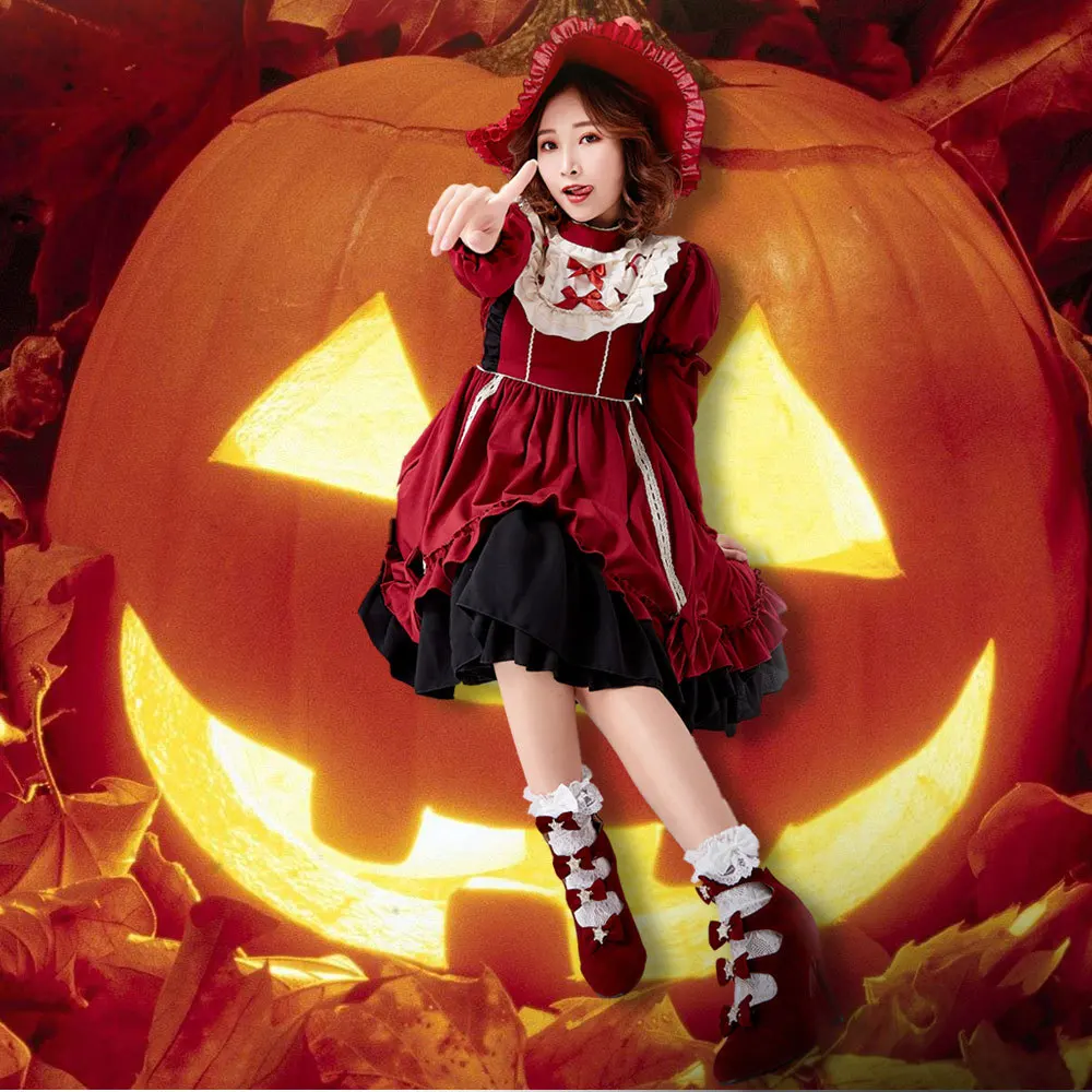 Wine Red Lolita Dr loween Witch Cosplay Costume Women's Dr Ele Fairy T Sle Stage Performance Ethnic Wear