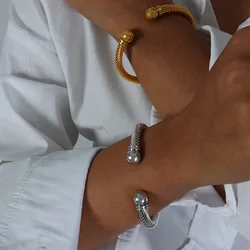 New Stainless Steel Twist Bracelet for Women Adjustable Opening Gold Plating Black Silver Color Kpop Gift