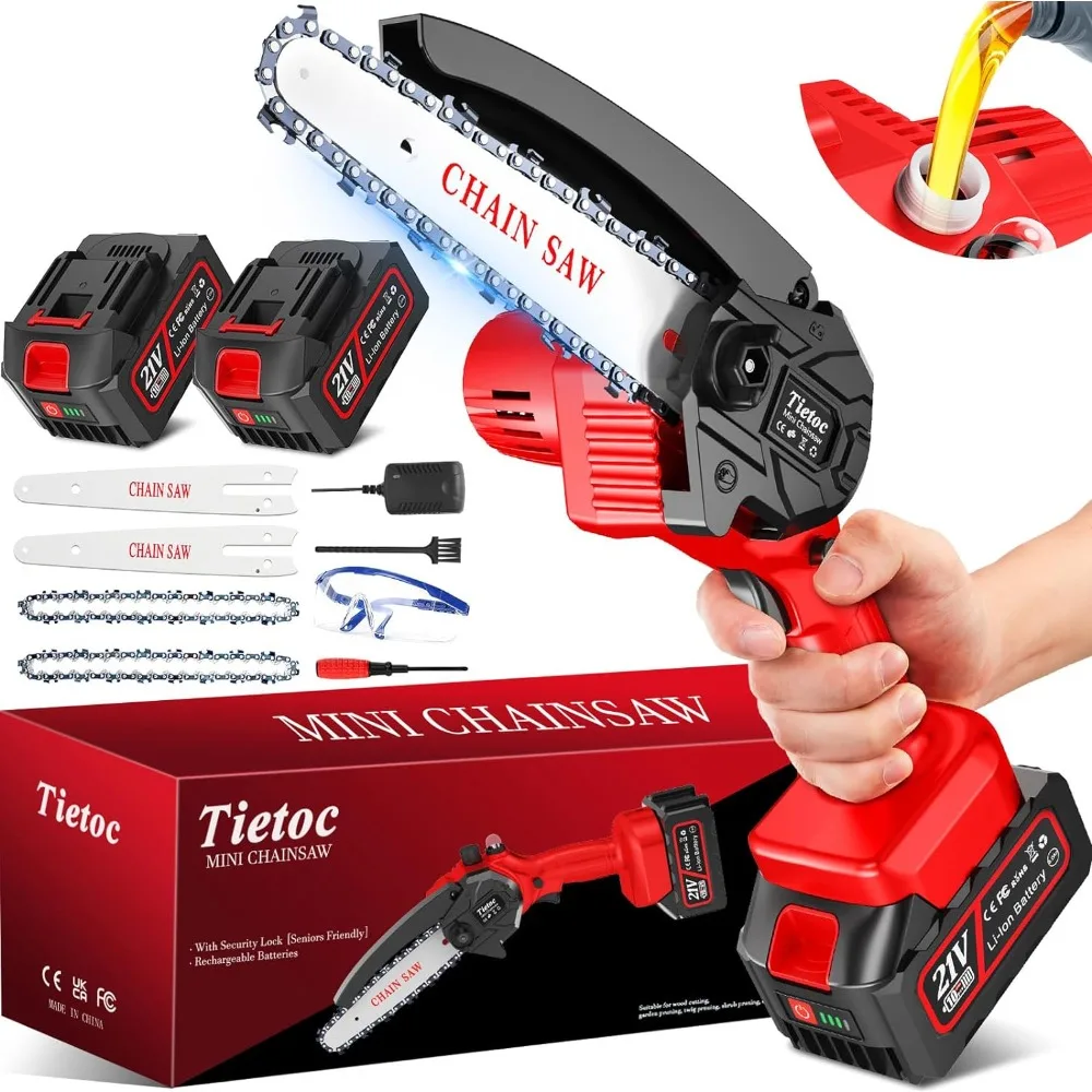 

Cordless Mini Chainsaw 6 Inch [Women Friendly] Small Battery Powered Electric Saws With Security Lock & Auto Oiler System