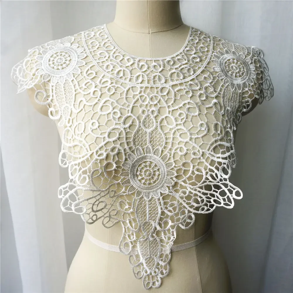 Embroidery Water Soluble Cotton Grid Flower Neck Collar Applique Wedding Gown Bridal Dress Clothes DIY Handwork Patches Craft