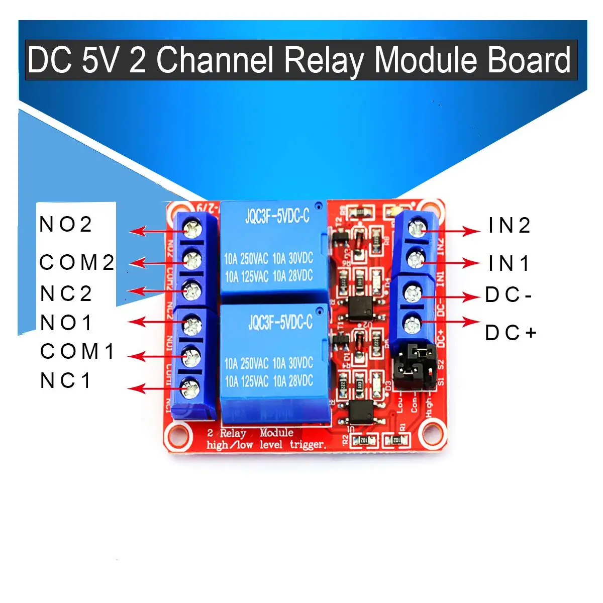 2 channel Relay Module 5V 12V 24V High and Low Level Trigger Relay Control With Optocoupler Two Way Relays DC 5 V 12 V 24 V Volt