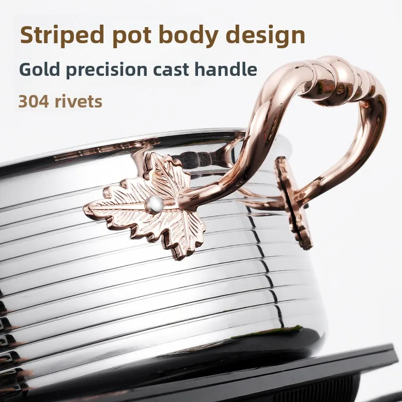LMM stainless steel mandarin duck hot pot striped three-layer steel flower glue chicken hot pot golden side stove