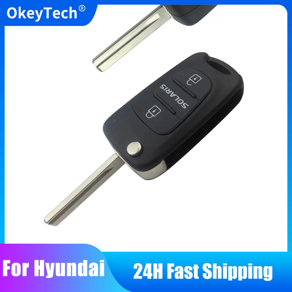 

OkeyTech 3 Button Flip Folding Remote Car Key Case Replacement Blank Fob Keychain Switchblade Key Shell For Hyundai Solaris 2018