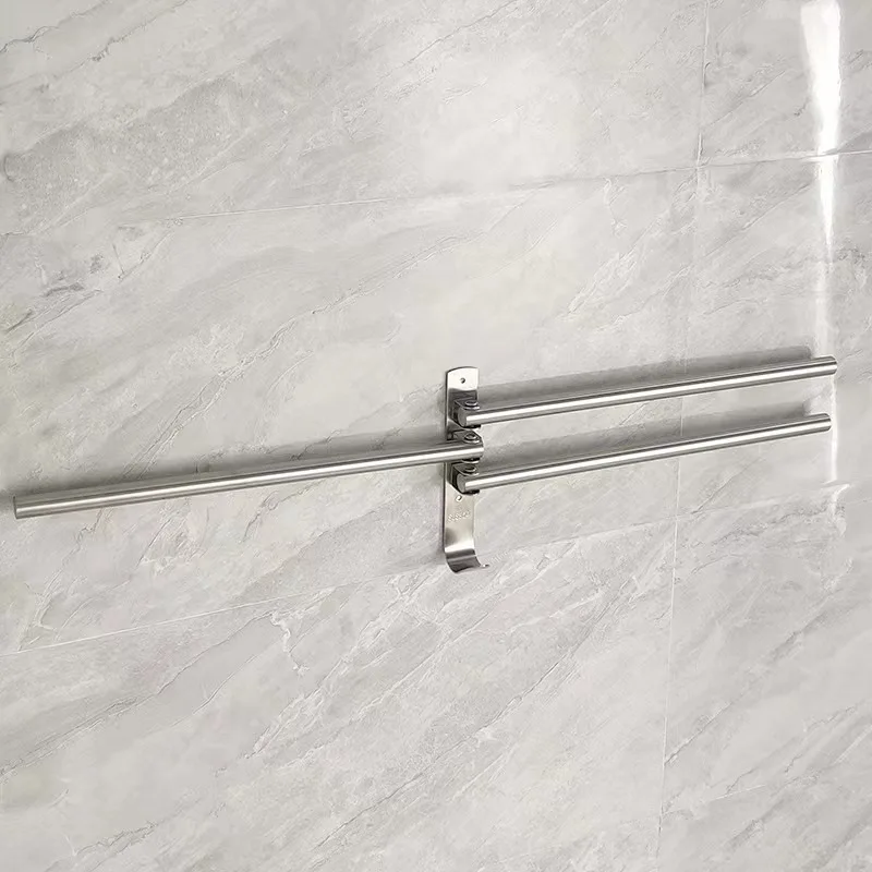 Rotatable No-Drill Towel Bar 304 Stainless Steel Bath Towel Rack Adjustable Stack Bathroom Modern Minimalist Storage