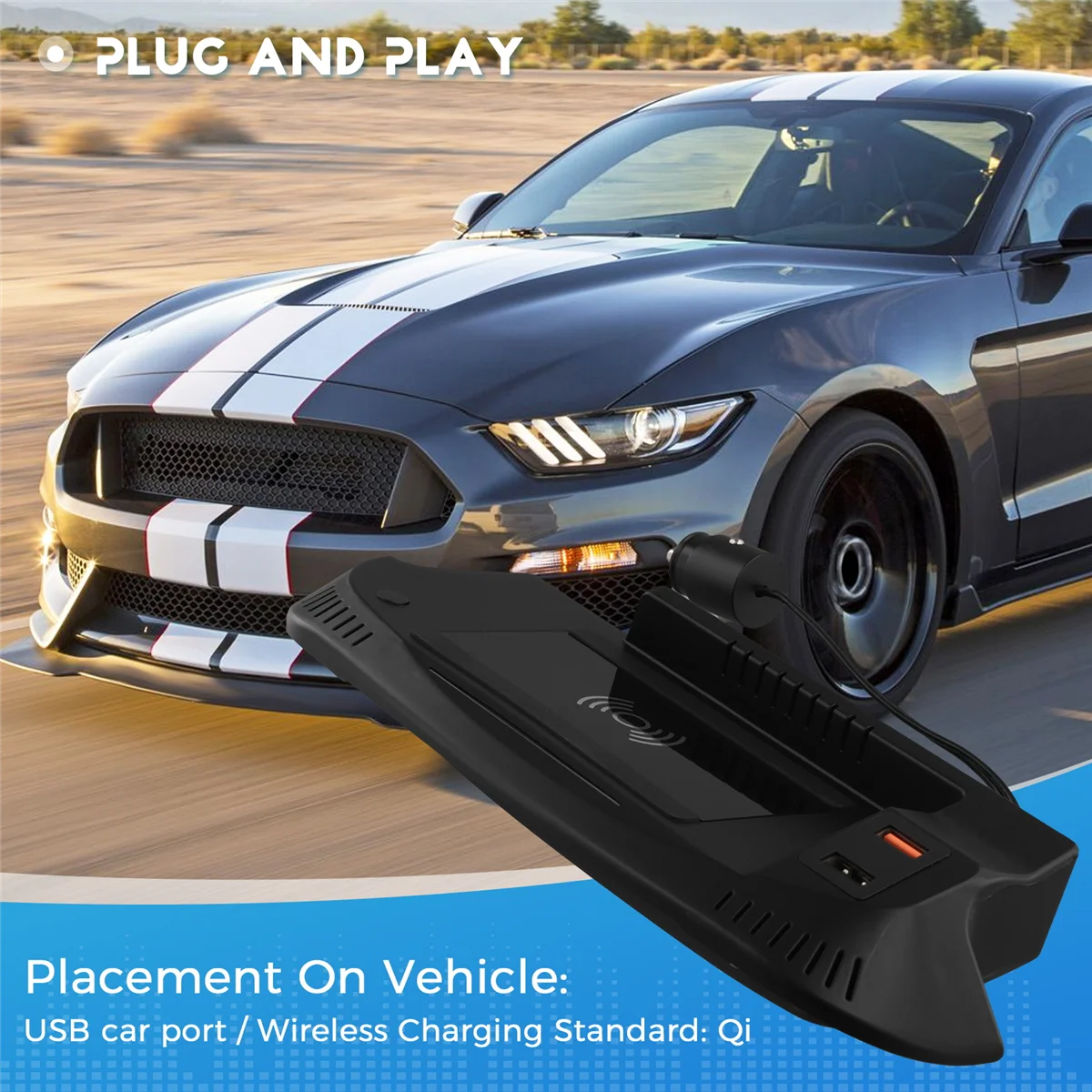 شاحن سيارة Qi اللاسلكي بقدرة 15 وات سريع لسيارة Ford Mustang GT 2015 2 تعبئة فائقة