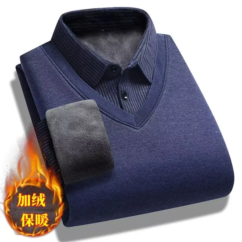 Pull en velours imprimé à rayures monochromes pour hommes, chemise Smile, optique, chaud, épais, mode masculine, automne, hiver, 2023