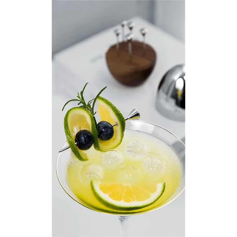 Home Decor Stainless Steel Luxury Toothpick Holder With Walnut Base Decorative For Table Decoration For Party Bar