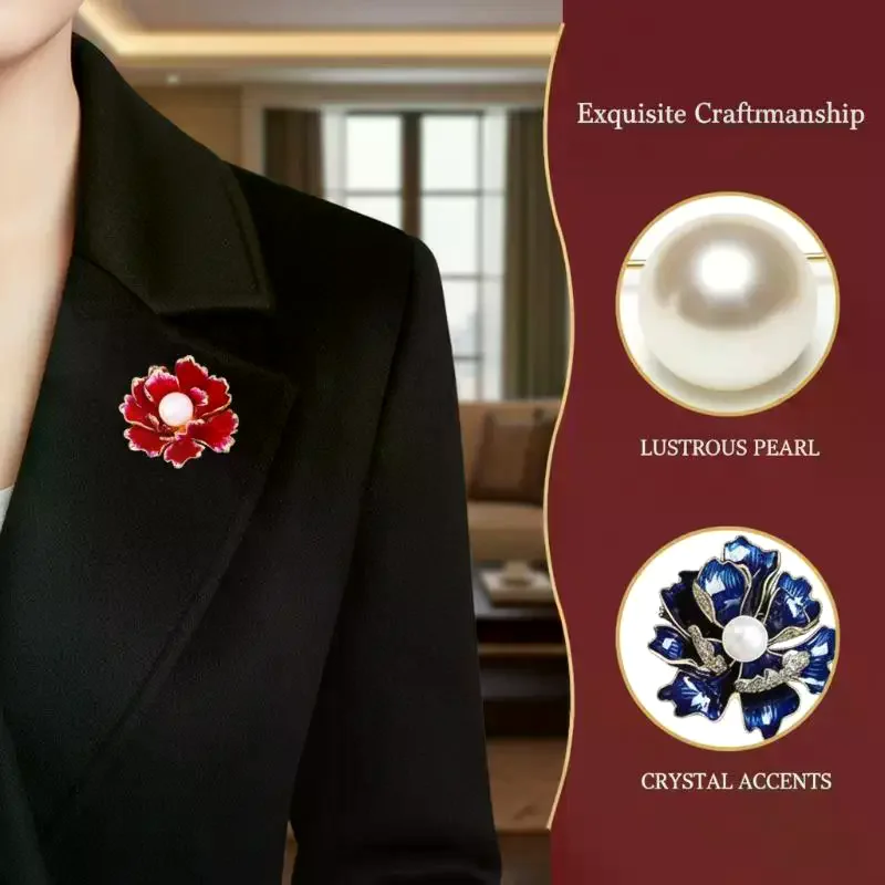 Conjunto de broche de flor em liga metálica retrô com pérolas, estilo europeu e americano.