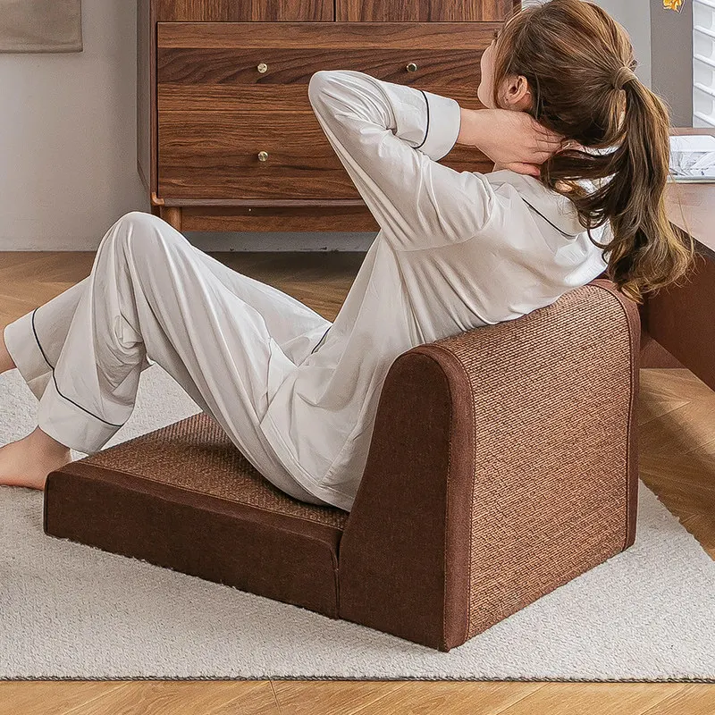 Japanese Tea Ceremony Floor Chair Tatami Seating with Backrest Handwoven Bamboo Legless Stool for Balcony Zen Meditation Chair
