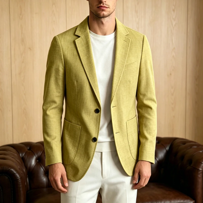 Men's Linen Blazer Notch Lapel 2 Button Slim Fit Suit Jacket Lightweight Breathable Business Casual Sport Coat for Men Spring