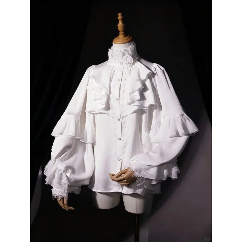 Spring Vintage Gothic Lolita Style Shirt Women Elegant Lace Ruffles Flare Long Sleeve Blouses Y2k Aesthetic Punk Subculture Tops - view 2