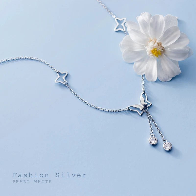 Modian Radiant Zircon Cute Butterfly Tassel Luxury Anklet for Women   925 Sterling Silver Adjustable Anklet Insect Fine Jewelry