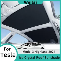 For Tesla Model 3 Highland 2024 Sunshade Roof Ice Cloth Buckle UV Rays Protection Foldable Sunroof Window Shade Auto Accessories
