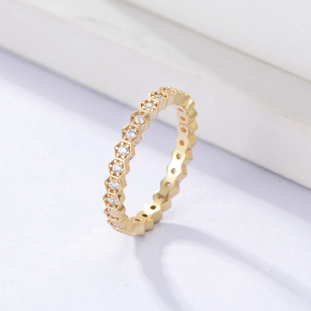 fulsun Women wedding fashion Geometric hexagon Diamond Ring
