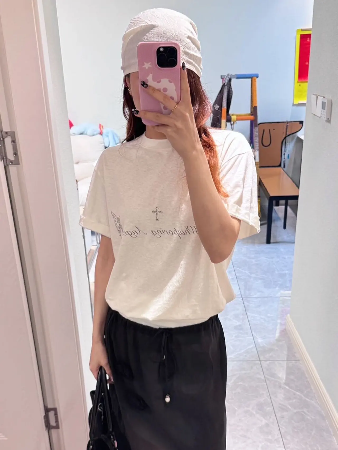 

Retro Angel Letter Print Bamboo Cotton Short Sleeve round Neck T-Shirt Women's Loose Versatile Cotton Pure American Style Top