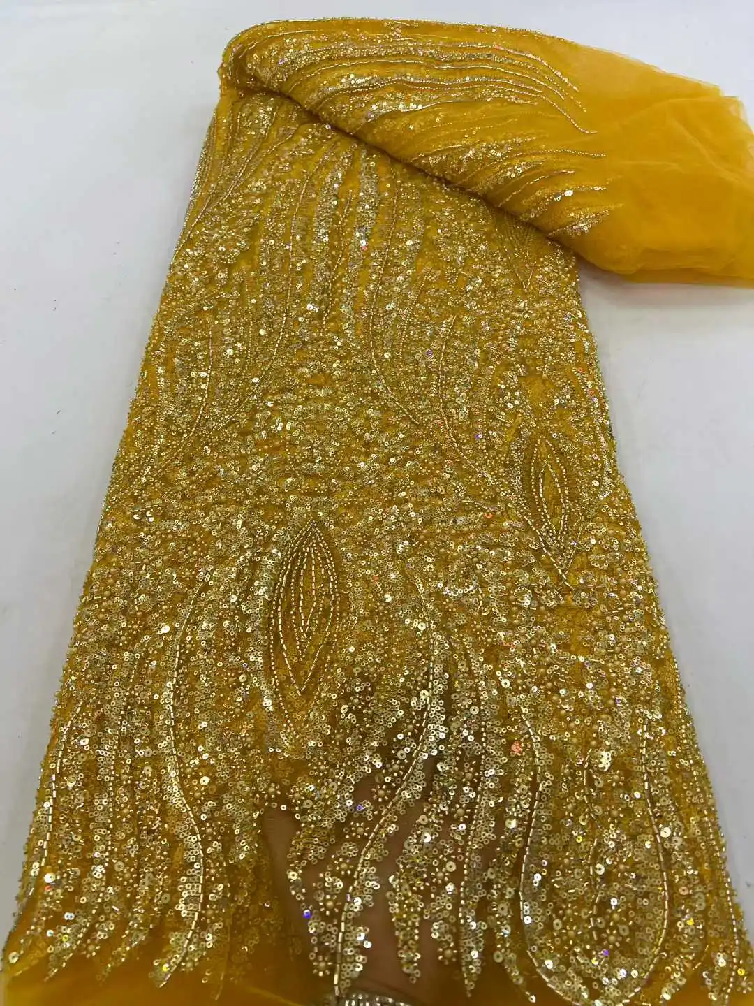 

Элитная африканская тяжелая кружевная ткань с бисером, нигерийский тюль, высококачественная французская вышивка пайетками, кружевная ткань для свадебных платьев 2026 года