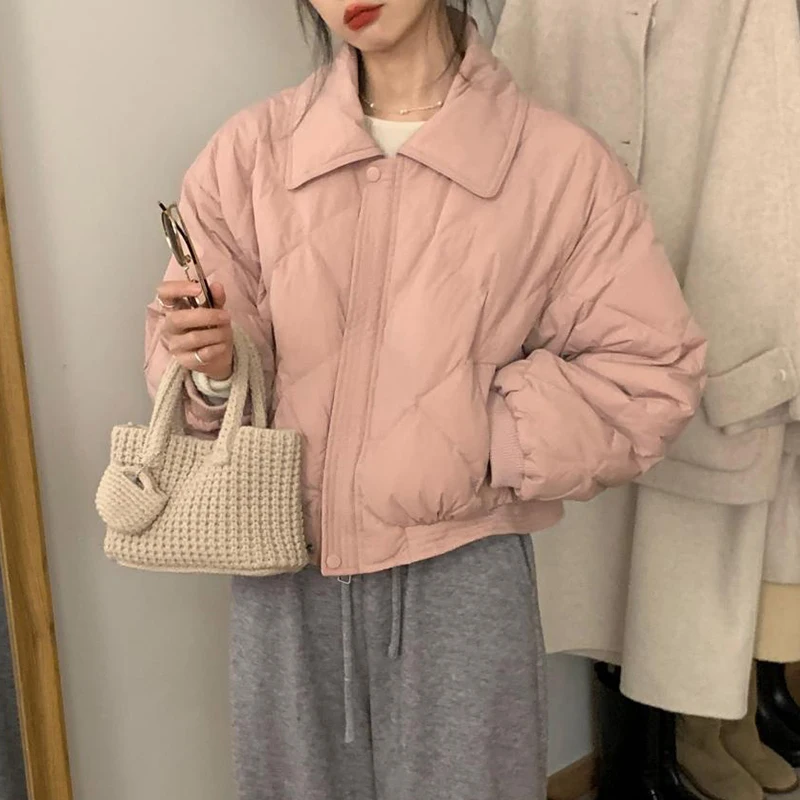 سترات نسائية كورية غير رسمية دافئة فضفاضة حلوة كل مباراة سحاب بسيط منتفخ معاطف الصلبة مكتب سيدة فضفاضة طويلة الأكمام أبلى جديد #5