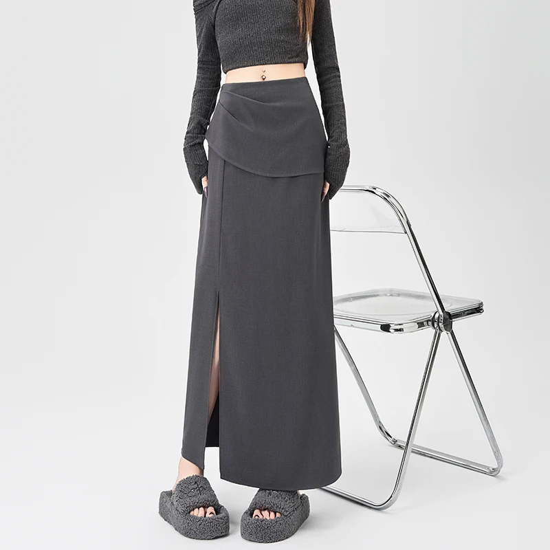 Autunno a vita alta elegante irregolare delle donne A-line Wrap Gonne 2025 nuovo ufficio coreano Split casual allentato gonne lunghe femminile