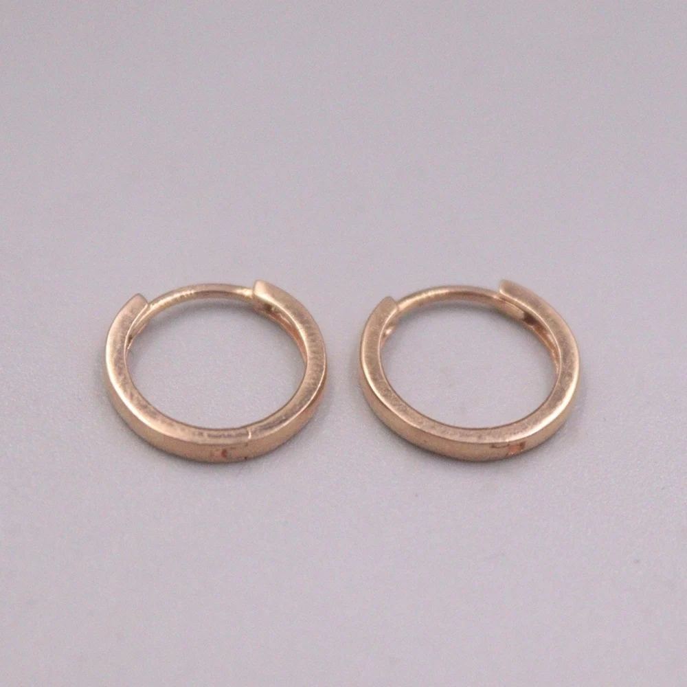 

Real Pure 18K Rose Gold Hoop Women Lucky Glossy Square Circle Small Earrings 1.2g