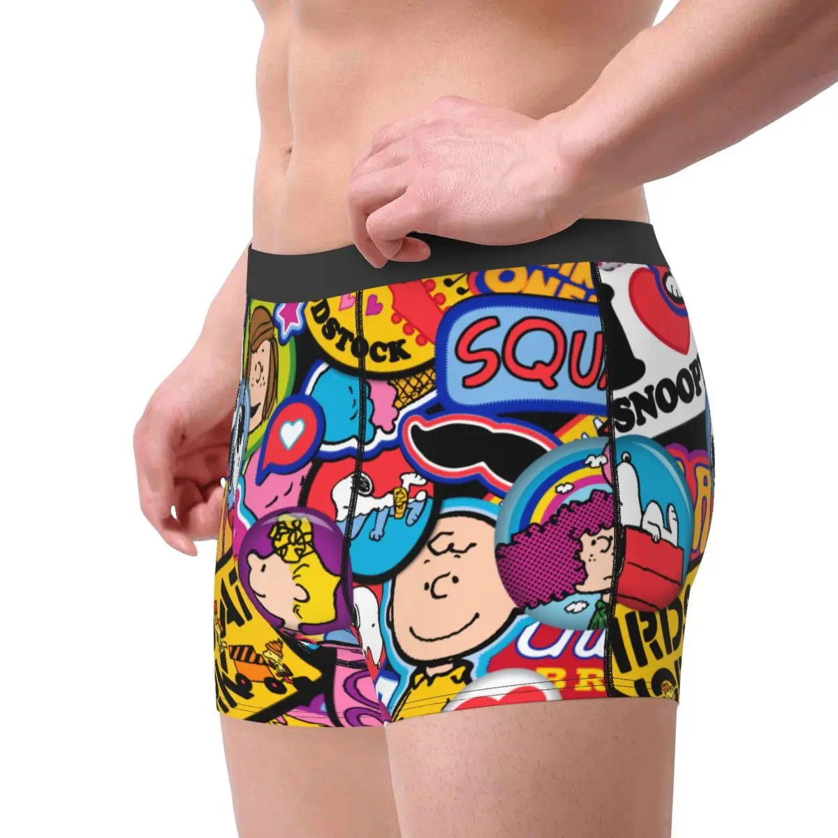 Humor-bóxer Snoopy para hombre, ropa interior, calzoncillos de cintura media