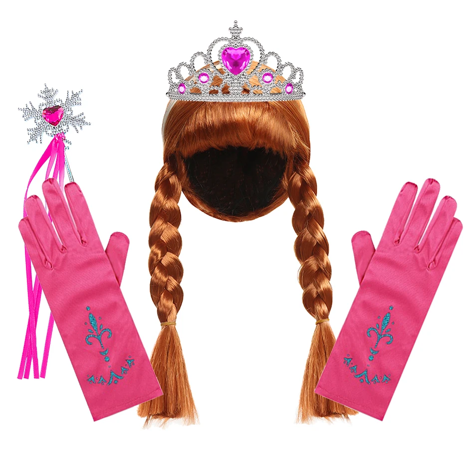 Accesorios de princesa para niñas, suministros de fiesta de Cosplay de Navidad para niños, Elsa, Anna, Jasmine, Rapunzel, conjunto de Peluca de