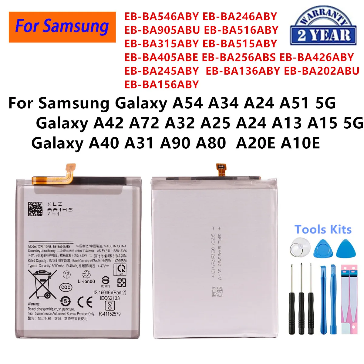 

EB-BA546ABY EB-BA156ABY EB-BA246ABY Battery For Samsung Galaxy A54 A34 5G A24 A51 A42 A32 A25 A24 A13 A15 5G A40 A31 A90 A20E